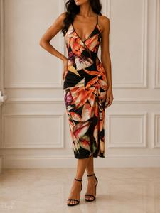 Dress Aida in orange leaves with black lace