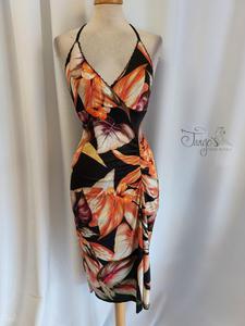 Dress Aida in orange leaves with black lace