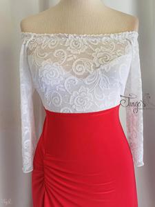Abito Annabelle rosso e pizzo bianco