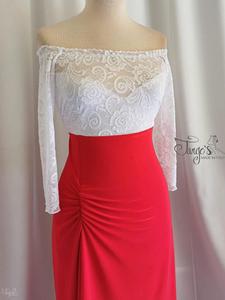 Abito Annabelle rosso e pizzo bianco