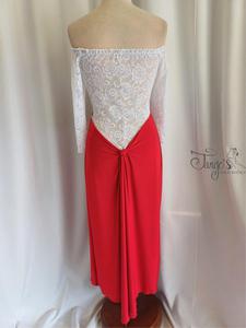 Abito Annabelle rosso e pizzo bianco