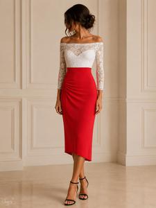 Abito Annabelle rosso e pizzo bianco