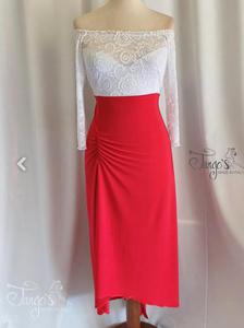 Abito Annabelle rosso e pizzo bianco