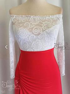 Abito Annabelle rosso e pizzo bianco