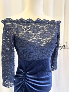 Abito Annette velluto blu e pizzo blu con glitter