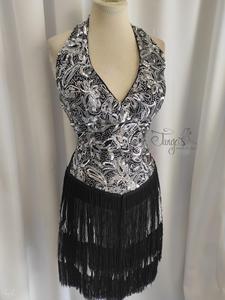 Dress Chiara paillettes and fringes, black and silver