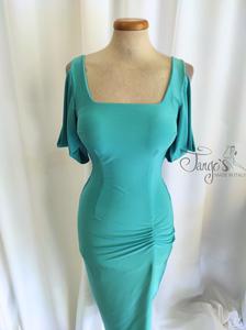 Dress Cosetta in tiffany color with draping sleeves