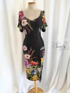 Dress Cosetta flower balck and flower multicolored