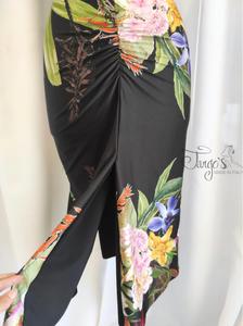 Dress Cosetta flower balck and flower multicolored