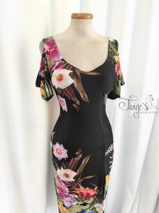 Dress Cosetta flower balck and flower multicolored