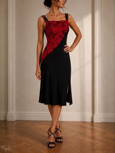Abito Delmara pizzo rosso e jersey nero
