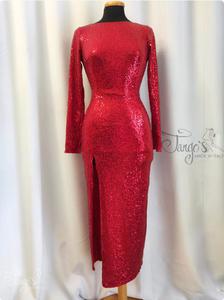 Abito Magali paillettes rosso con manica