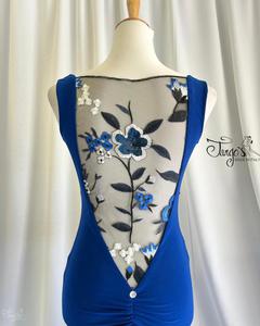 Mercedes dress in blue velvet and embroidered lace- 69d91fc561cd5