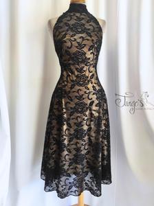 Dress Milena in gold jersey and black lace