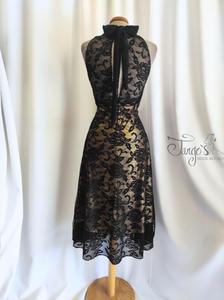 Dress Milena in gold jersey and black lace