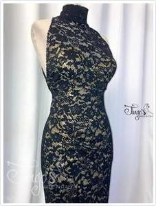 Milena gold and black lace sheath dress