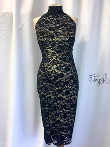 Milena gold and black lace sheath dress