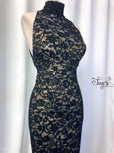 Milena gold and black lace sheath dress