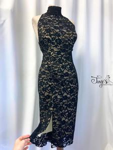 Milena gold and black lace sheath dress