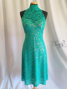Dress Milena in gold jersey and black lace flared- 68693cdd7d8c6