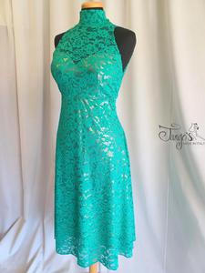 Abito Milena svasato in pizzo color tiffany e oro