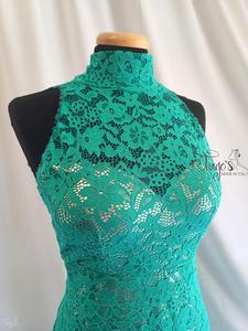 Abito Milena svasato in pizzo color tiffany e oro