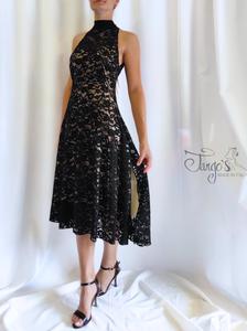 Dress Milena in gold jersey and black lace, variant 2