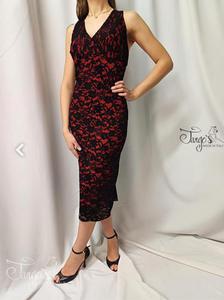 Dress Olga in black lace with red linen