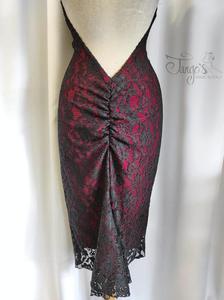 Dress Olga in black lace with red linen