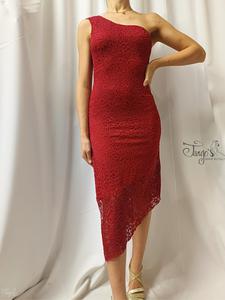 Abito Simon Monospalla pizzo bordeaux glitter