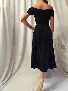 Abito Vittoria blu notte con ampio scollo a barca