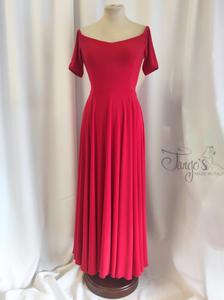 Dress Vittoria in red jersey with open boat neckline