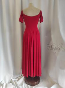 Dress Vittoria in red jersey with open boat neckline