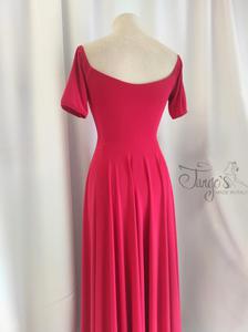 Dress Vittoria in red jersey with open boat neckline