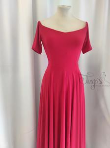 Dress Vittoria in red jersey with open boat neckline