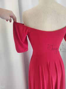 Dress Vittoria in red jersey with open boat neckline