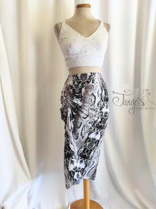 Annabelle suit in grey snake and white lace top