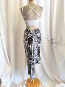 Annabelle suit in grey snake and white lace top