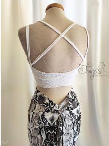 Annabelle suit in grey snake and white lace top