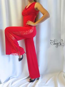 Set Berta in red fabric with lace insert