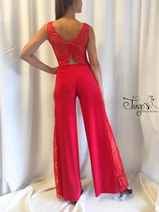 Set Berta in red fabric with lace insert