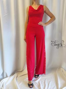 Set Berta in red fabric with lace insert