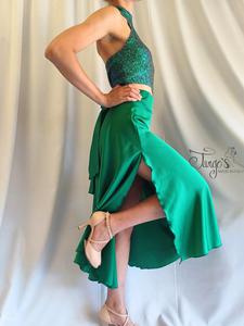 Gonna Orfea in verde smeraldo e top in paillettes