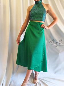 Gonna Orfea in verde smeraldo e top in paillettes
