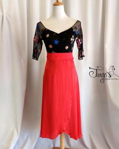 Completo top Annalisa tulle ricamato e gonna Orfea rosso
