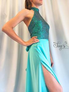 top in glitter and Orfea  light blue skirt set- 6871364eb9e0e