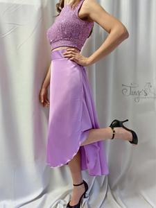 Romi sequin top and Orfea skirt set in cyclamen color