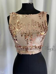 Completo top Romi paillettes oro rosato e gonna Orfea Cipria