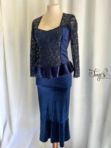 Completo Vittoria velluto blu e pizzo paillettes