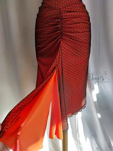 Skirt Katia orange and black pois mesh